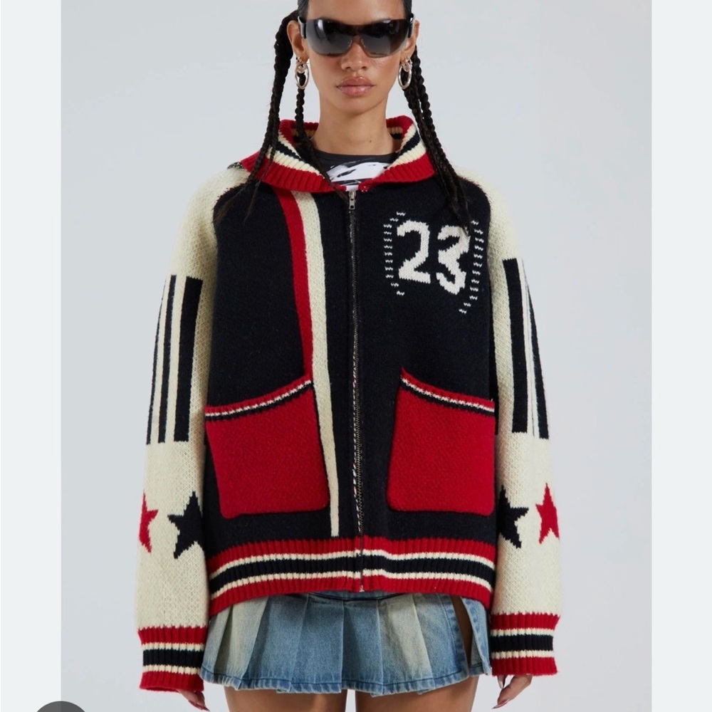 Jaded London Red, Black & Cream Knit Sweater - S/M
